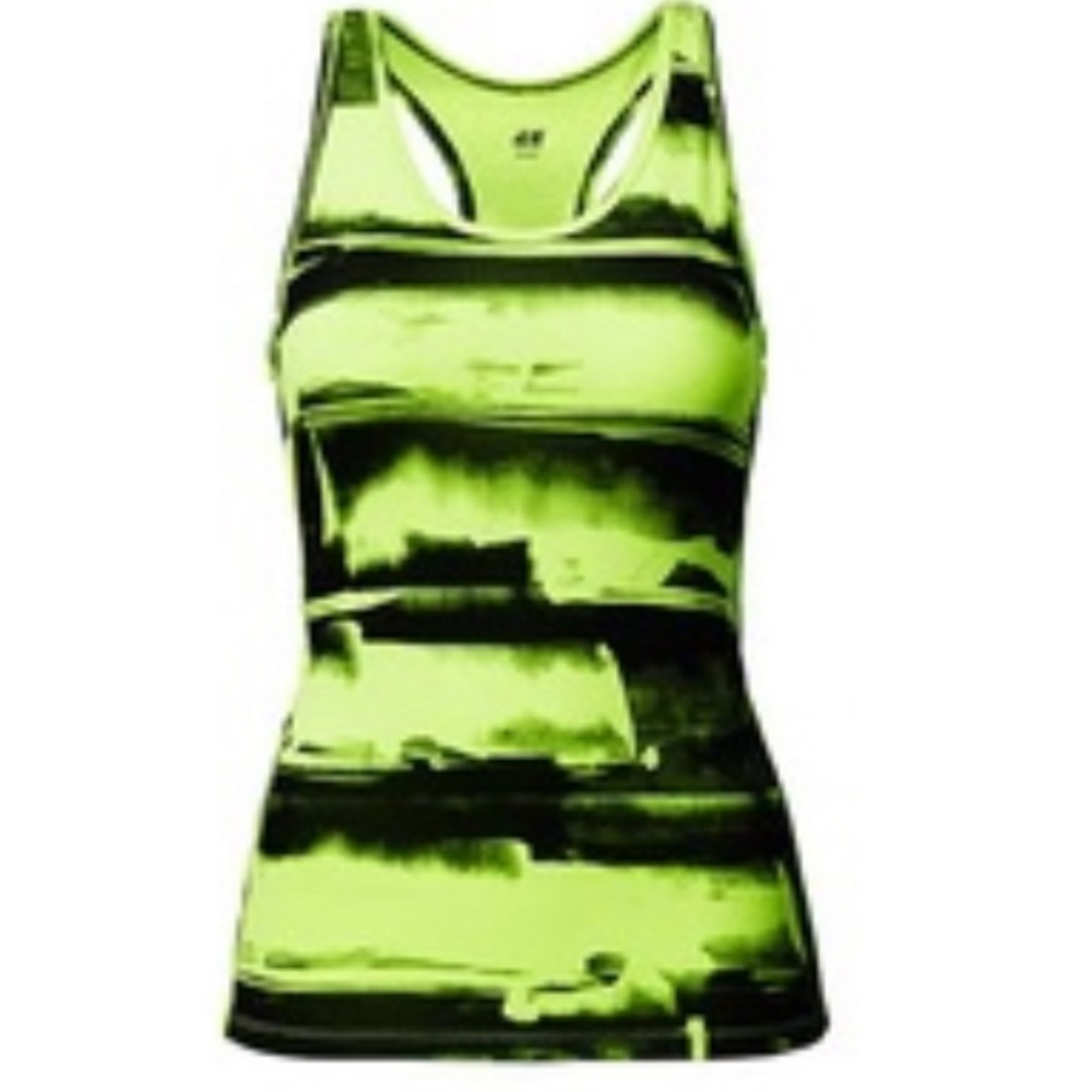 H&M Sport Neon Green & Black Printed Racer Back Tank Size S